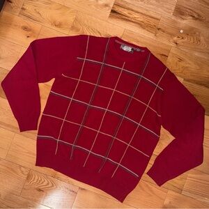 Oscar de la Renta | Mens Red Checkered Crewneck Sweater size XL